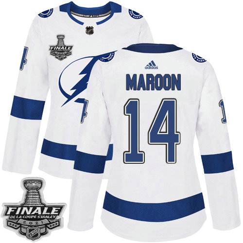 Adidas Lightning #14 Pat Maroon White Road Authentic Women's 2021 NHL Stanley Cup Final Patch Jersey