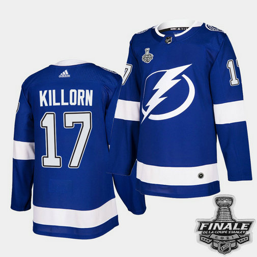 Adidas Lightning #17 Alex Killorn Blue Home Authentic 2021 NHL Stanley Cup Final Patch Jersey