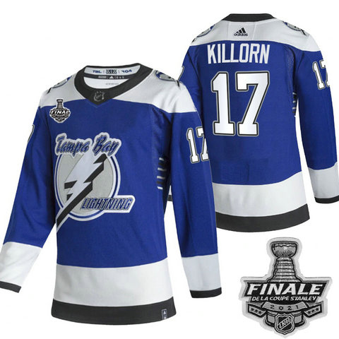 Adidas Lightning #17 Alex Killorn Blue Road Authentic 2021 NHL Stanley Cup Final Patch Jersey