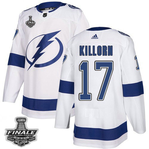 Adidas Lightning #17 Alex Killorn White Road Authentic 2021 NHL Stanley Cup Final Patch Jersey