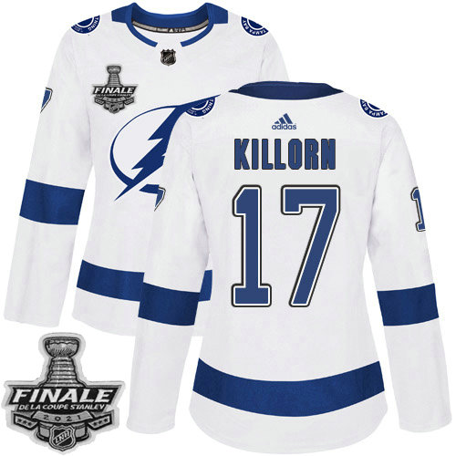 Adidas Lightning #17 Alex Killorn White Road Authentic Women's 2021 NHL Stanley Cup Final Patch Jersey