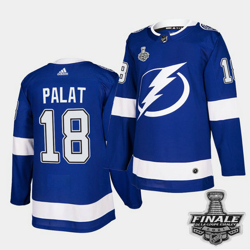 Adidas Lightning #18 Ondrej Palat Blue Home Authentic 2021 NHL Stanley Cup Final Patch Jersey