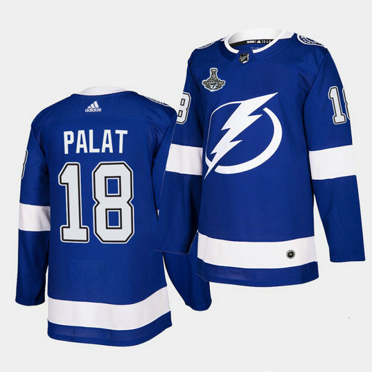 Adidas Lightning #18 Ondrej Palat Blue Home Authentic 2021 Stanley Cup Champions Jersey
