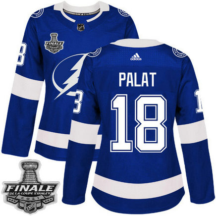 Adidas Lightning #18 Ondrej Palat Blue Home Authentic Women's 2021 NHL Stanley Cup Final Patch Jersey