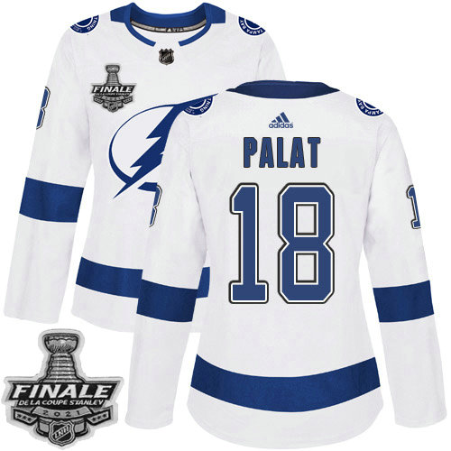 Adidas Lightning #18 Ondrej Palat White Road Authentic Women's 2021 NHL Stanley Cup Final Patch Jersey