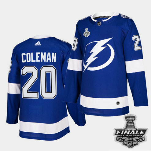 Adidas Lightning #20 Blake Coleman Blue Home Authentic 2021 NHL Stanley Cup Final Patch Jersey