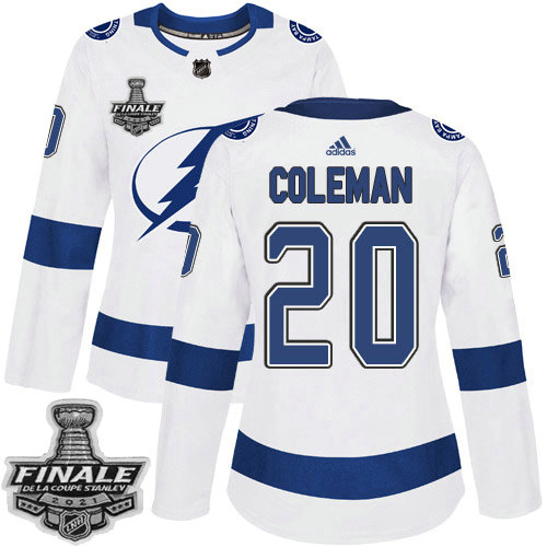 Adidas Lightning #20 Blake Coleman White Road Authentic Women's 2021 NHL Stanley Cup Final Patch Jersey
