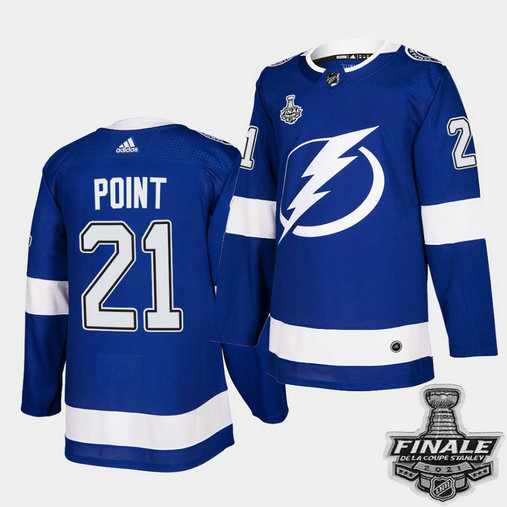 Adidas Lightning #21 Brayden Point Blue Home Authentic 2021 NHL Stanley Cup Final Patch Jersey