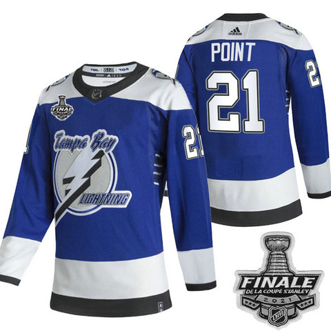 Adidas Lightning #21 Brayden Point Blue Road Authentic 2021 NHL Stanley Cup Final Patch Jersey