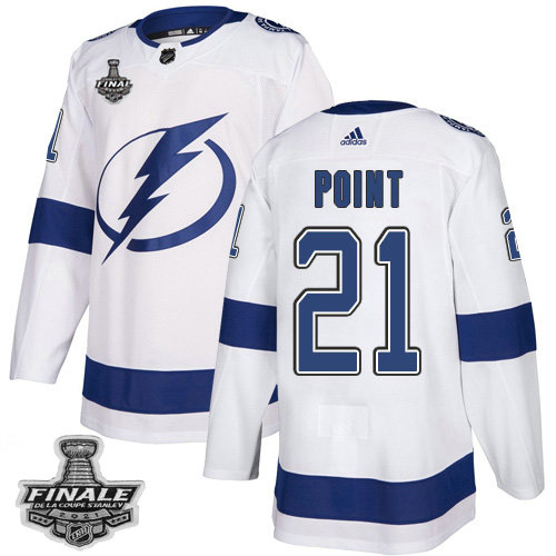 Adidas Lightning #21 Brayden Point White Road Authentic 2021 NHL Stanley Cup Final Patch Jersey