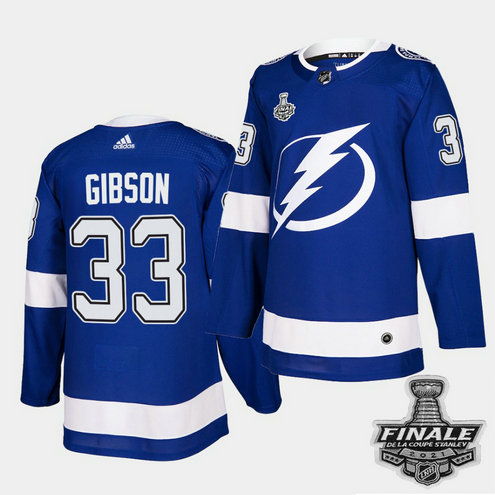 Adidas Lightning #33 Christopher Gibson Blue Home Authentic 2021 NHL Stanley Cup Final Patch Jersey