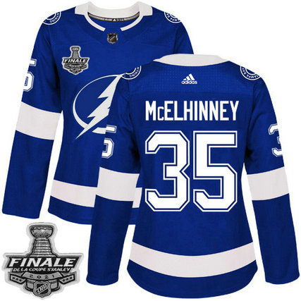 Adidas Lightning #35 Curtis McElhinney Blue Home Authentic Women's 2021 NHL Stanley Cup Final Patch Jersey