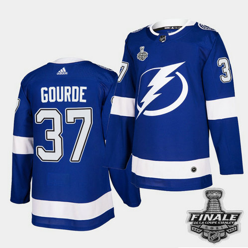 Adidas Lightning #37 Yanni Gourde Blue Home Authentic 2021 NHL Stanley Cup Final Patch Jersey