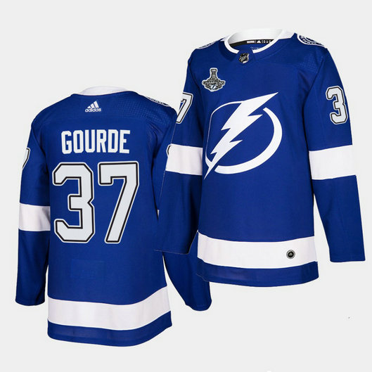 Adidas Lightning #37 Yanni Gourde Blue Home Authentic 2021 Stanley Cup Champions Jersey