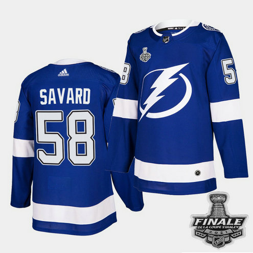 Adidas Lightning #58 David Savard Blue Home Authentic 2021 NHL Stanley Cup Final Patch Jersey