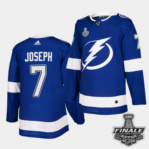 Adidas Lightning #7 Mathieu Joseph Blue Home Authentic 2021 NHL Stanley Cup Final Patch Jersey