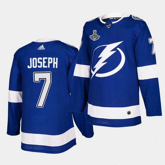 Adidas Lightning #7 Mathieu Joseph Blue Home Authentic 2021 Stanley Cup Champions Jersey
