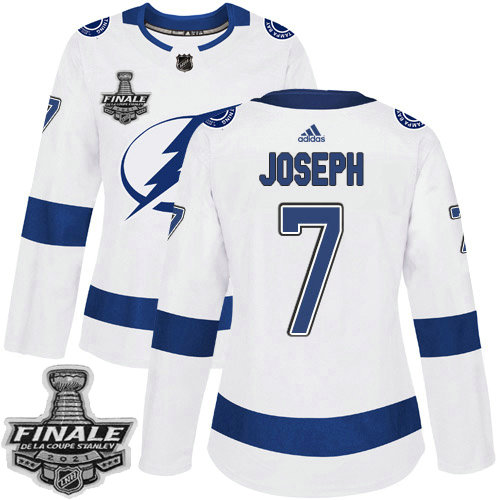 Adidas Lightning #7 Mathieu Joseph White Road Authentic Women's 2021 NHL Stanley Cup Final Patch Jersey