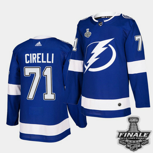 Adidas Lightning #71 Anthony Cirelli Blue Home Authentic 2021 NHL Stanley Cup Final Patch Jersey