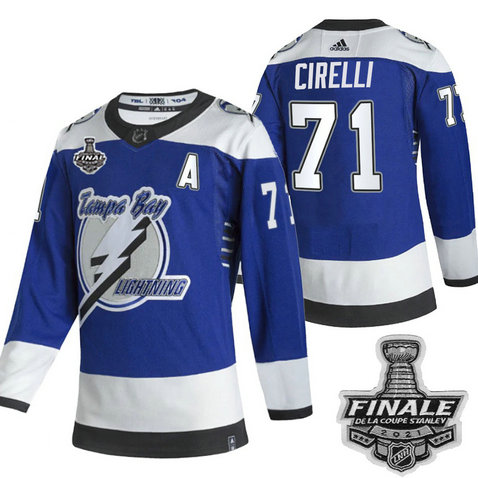 Adidas Lightning #71 Anthony Cirelli Blue Road Authentic 2021 NHL Stanley Cup Final Patch Jersey