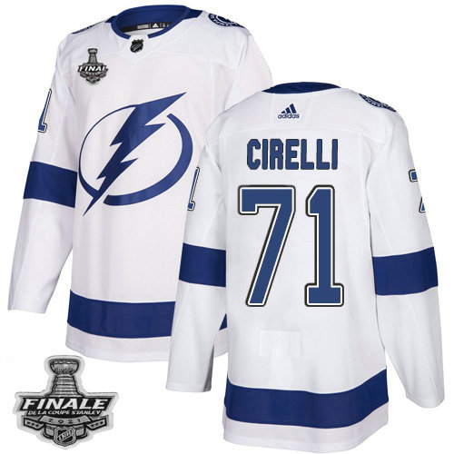 Adidas Lightning #71 Anthony Cirelli White Road Authentic 2021 NHL Stanley Cup Final Patch Jersey