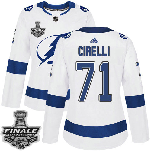 Adidas Lightning #71 Anthony Cirelli White Road Authentic Women's 2021 NHL Stanley Cup Final Patch Jersey