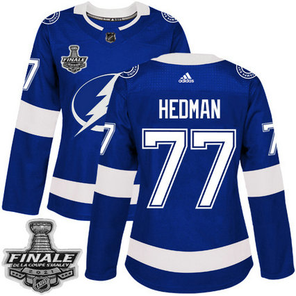 Adidas Lightning #77 Victor Hedman Blue Home Authentic Women's 2021 NHL Stanley Cup Final Patch Jersey