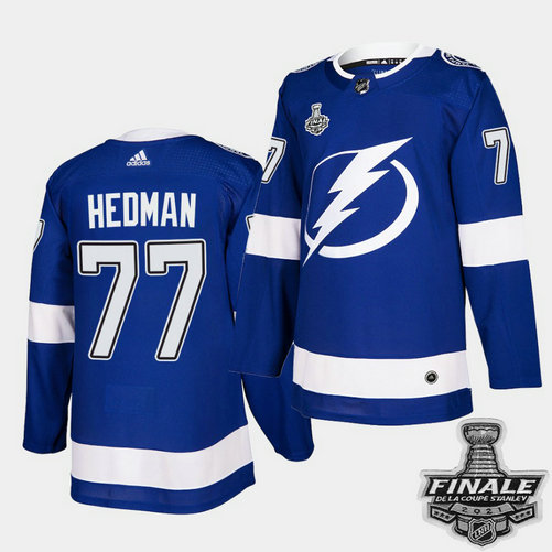 Adidas Lightning #77 Victor Hedman Blue Home Authentic Youth 2021 NHL Stanley Cup Final Patch Jersey
