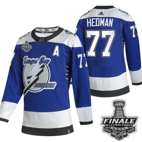 Adidas Lightning #77 Victor Hedman Blue Road Authentic 2021 NHL Stanley Cup Final Patch Jersey