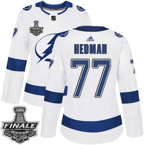 Adidas Lightning #77 Victor Hedman White Road Authentic Women's 2021 NHL Stanley Cup Final Patch Jersey