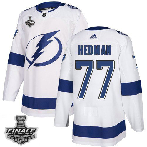 Adidas Lightning #77 Victor Hedman White Road Authentic Youth 2021 NHL Stanley Cup Final Patch Jersey