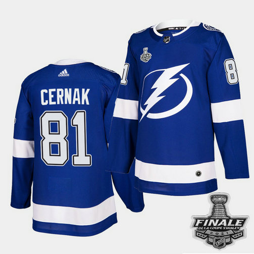 Adidas Lightning #81 Erik Cernak Blue Home Authentic 2021 NHL Stanley Cup Final Patch Jersey