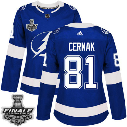 Adidas Lightning #81 Erik Cernak Blue Home Authentic Women's 2021 NHL Stanley Cup Final Patch Jersey