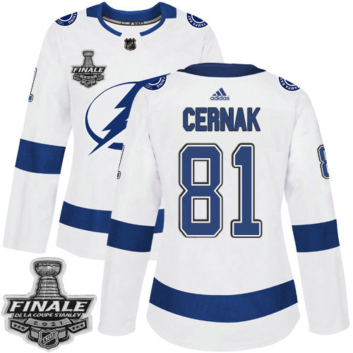 Adidas Lightning #81 Erik Cernak White Road Authentic Women's 2021 NHL Stanley Cup Final Patch Jersey