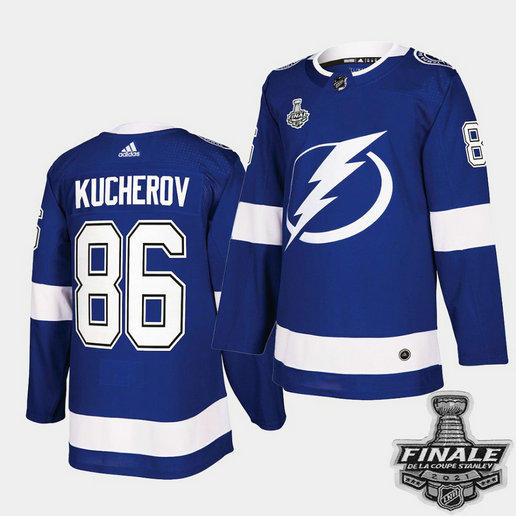 Adidas Lightning #86 Nikita Kucherov Blue Home Authentic Youth 2021 NHL Stanley Cup Final Patch Jersey