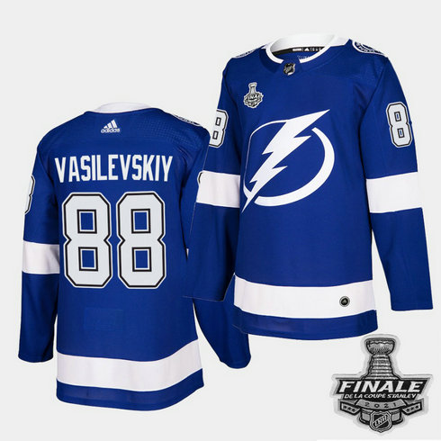 Adidas Lightning #88 Andrei Vasilevskiy Blue Home Authentic 2021 NHL Stanley Cup Final Patch Jersey