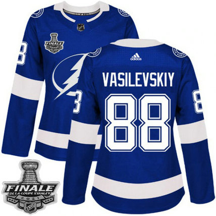 Adidas Lightning #88 Andrei Vasilevskiy Blue Home Authentic Women's 2021 NHL Stanley Cup Final Patch Jersey