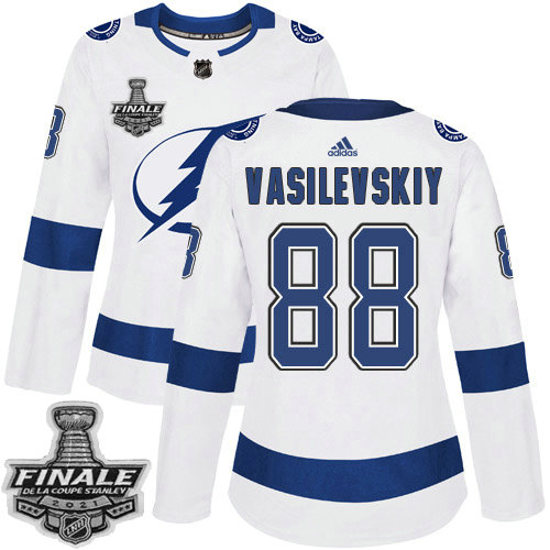 Adidas Lightning #88 Andrei Vasilevskiy White Road Authentic Women's 2021 NHL Stanley Cup Final Patch Jersey