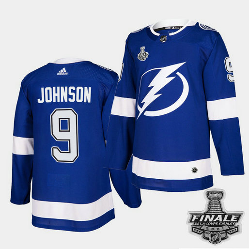 Adidas Lightning #9 Tyler Johnson Blue Home Authentic 2021 NHL Stanley Cup Final Patch Jersey