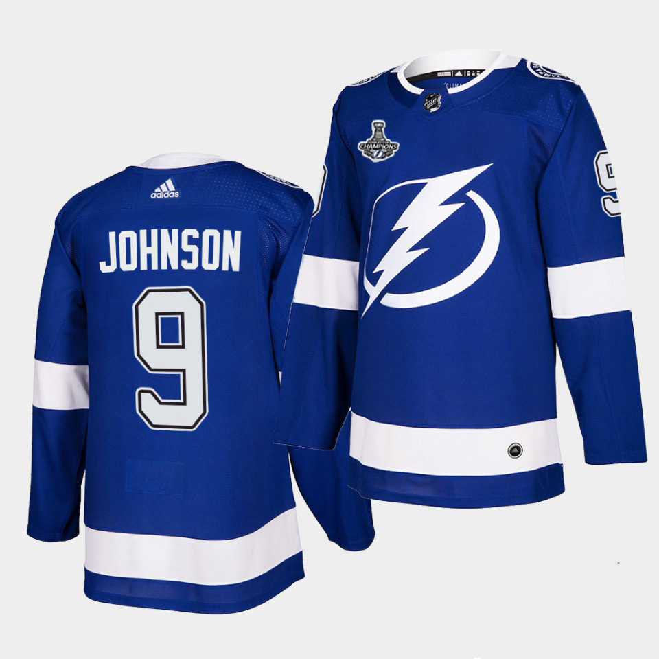 Adidas Lightning #9 Tyler Johnson Blue Home Authentic 2021 Stanley Cup Champions Jersey