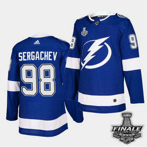 Adidas Lightning #98 Mikhail Sergachev Blue Home Authentic 2021 NHL Stanley Cup Final Patch Jersey