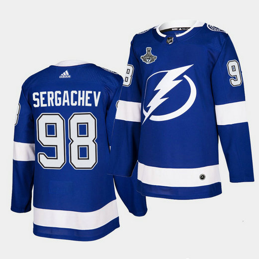 Adidas Lightning #98 Mikhail Sergachev Blue Home Authentic 2021 Stanley Cup Champions Jersey