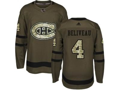 Adidas Montreal Canadiens #4 Jean Beliveau Green Salute to Service Jersey
