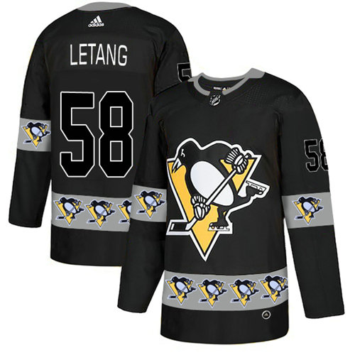 Adidas Penguins #58 Kris Letang Black Authentic Team Logo Fashion Stitched NHL Jersey