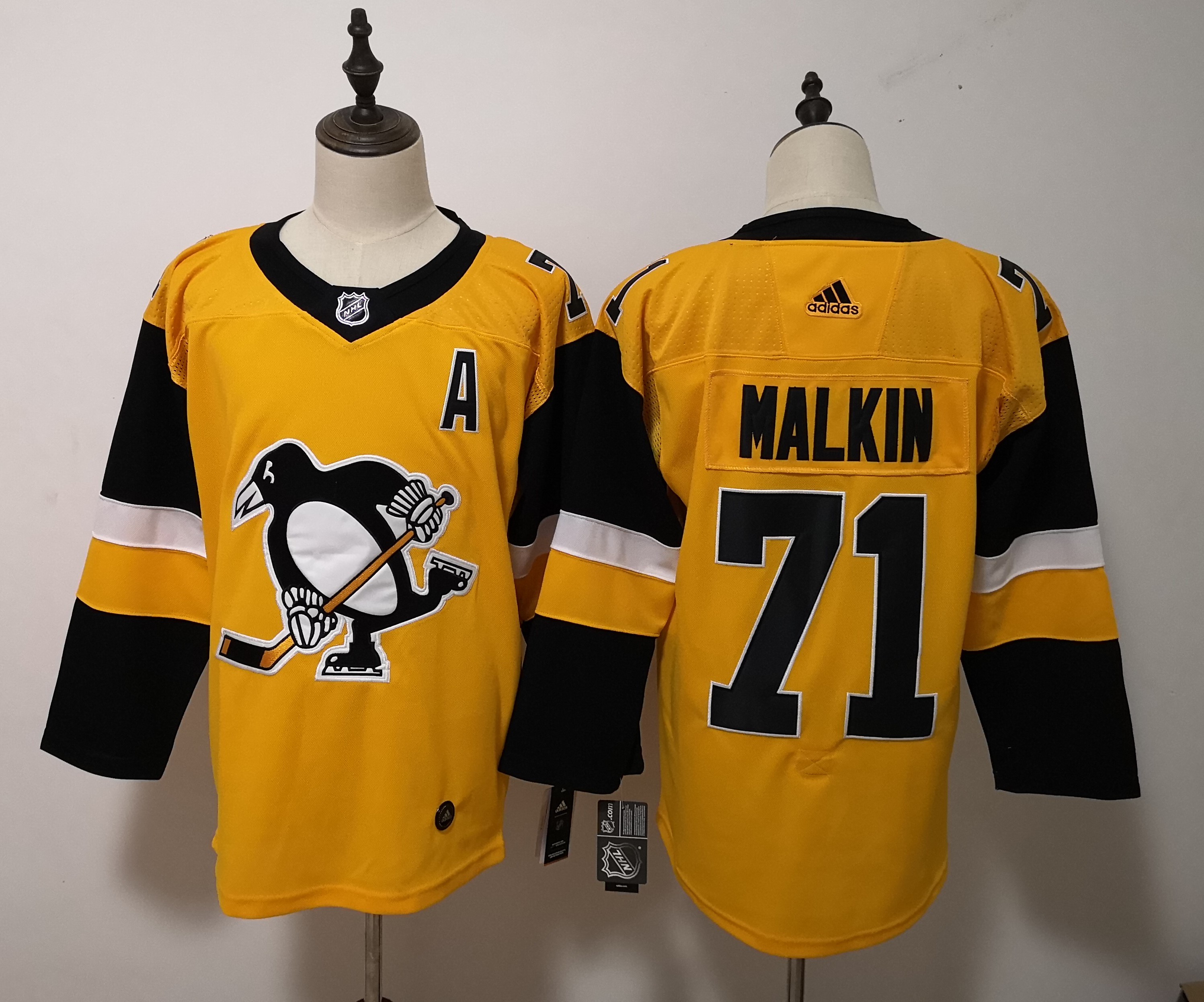 Adidas Penguins #71 Evgeni Malkin Yellow Alternate Stitched NHL Jersey