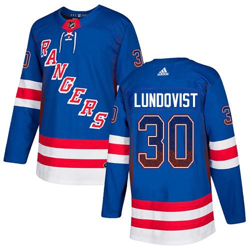 Adidas Rangers #30 Henrik Lundqvist Royal Blue Home Authentic Drift Fashion Stitched NHL Jersey
