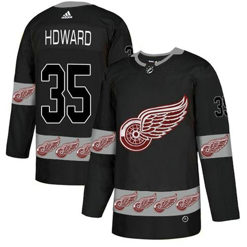 Adidas Red Wings #35 Jimmy Howard Black Authentic Team Logo Fashion Stitched NHL Jersey
