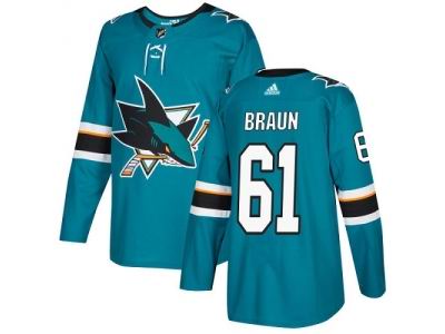 Adidas San Jose Sharks #61 Justin Braun Teal Home Jersey