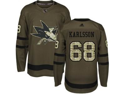 Adidas San Jose Sharks #68 Melker Karlsson Green Salute to Service NHL Jersey