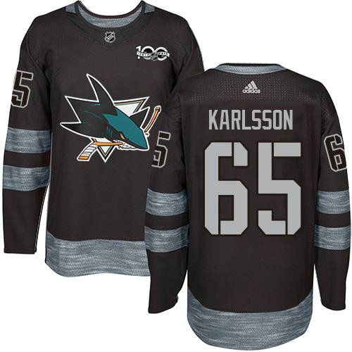 Adidas Sharks #65 Erik Karlsson Black 1917 to 2017 100th Anniversary Stitched NHL Jersey